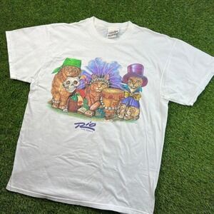Vintage 90s Las Vegas Rio Cats Prints of Tails white T-Shirt Size XL